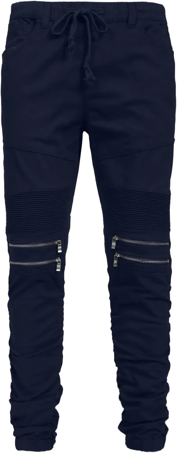 NE PEOPLE Men’s Jogger Pants – Casual Moto Biker Zipper Slim Fit French Terry Fleece Tapered Leg Elastic Waist (XS-5XL)