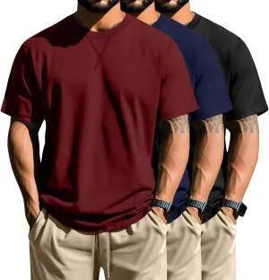 Neer 3 Pack Men's Big and Tall T-Shirts Cotton Short Sleeve Crewneck Plus Size Tee Shirts Hipster Longline Oversized Tops(Wine Red, Navy Blue, Black,5X-Large)