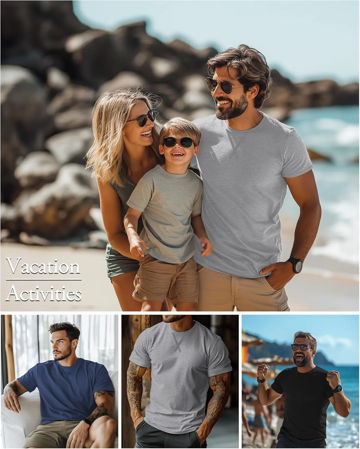 Neer 3 Pack Men's Big and Tall T-Shirts Cotton Short Sleeve Crewneck Plus Size Tee Shirts Hipster Longline Tops