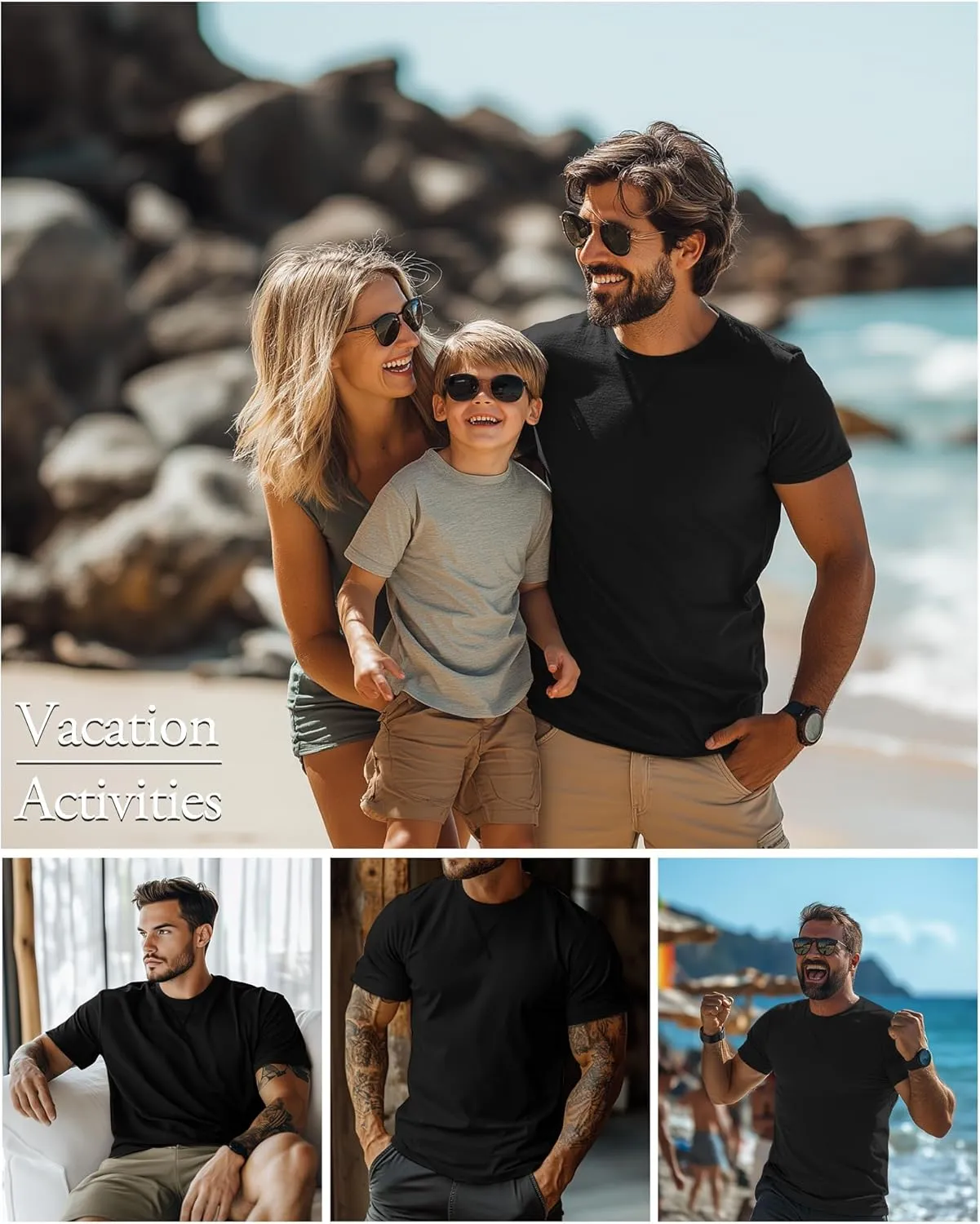 Neer 3 Pack Men's Big and Tall T-Shirts Cotton Short Sleeve Crewneck Plus Size Tee Shirts Hipster Longline Tops