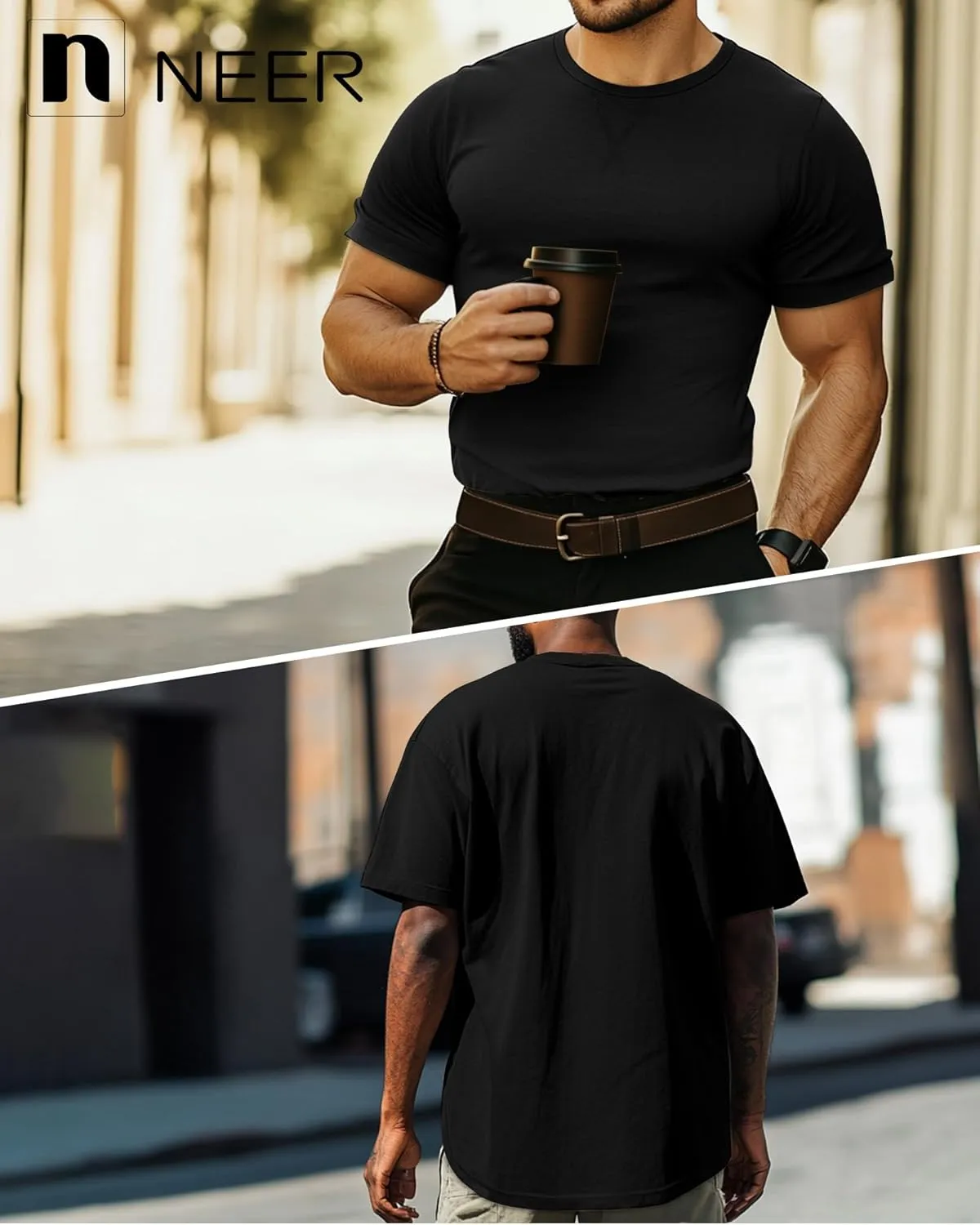 Neer 3 Pack Men's Big and Tall T-Shirts Cotton Short Sleeve Crewneck Plus Size Tee Shirts Hipster Longline Tops