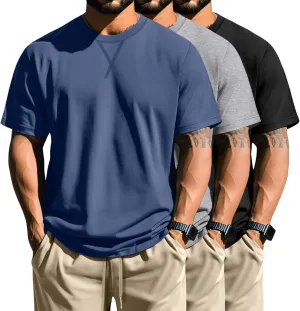 Neer 3 Pack Men's Big and Tall T-Shirts Cotton Short Sleeve Crewneck Plus Size Tee Shirts Hipster Longline Tops