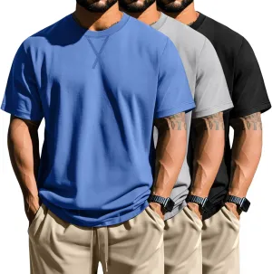 Neer 3 Pack Men's Big and Tall T-Shirts Cotton Short Sleeve Crewneck Plus Size Tee Shirts Hipster Longline Tops