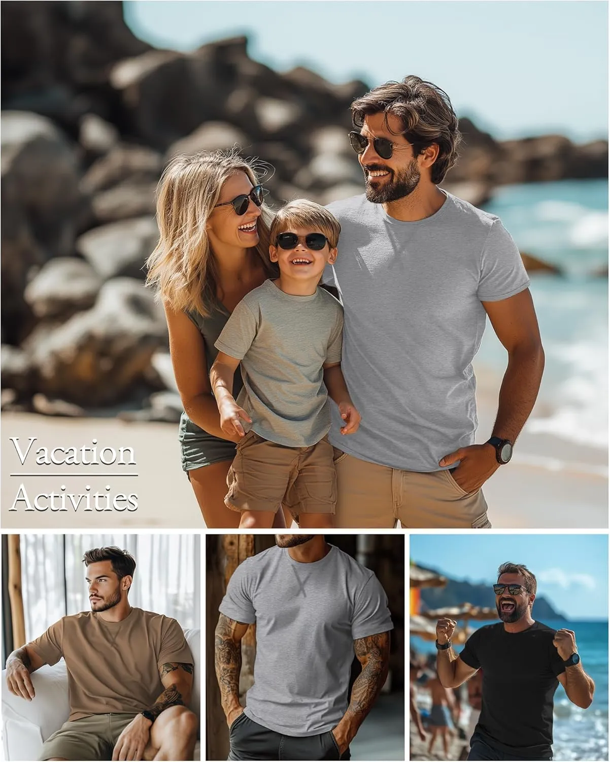 Neer 3 Pack Men's Big and Tall T-Shirts Cotton Short Sleeve Crewneck Plus Size Tee Shirts Hipster Longline Tops