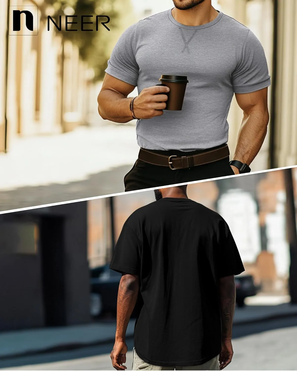 Neer 3 Pack Men's Big and Tall T-Shirts Cotton Short Sleeve Crewneck Plus Size Tee Shirts Hipster Longline Tops