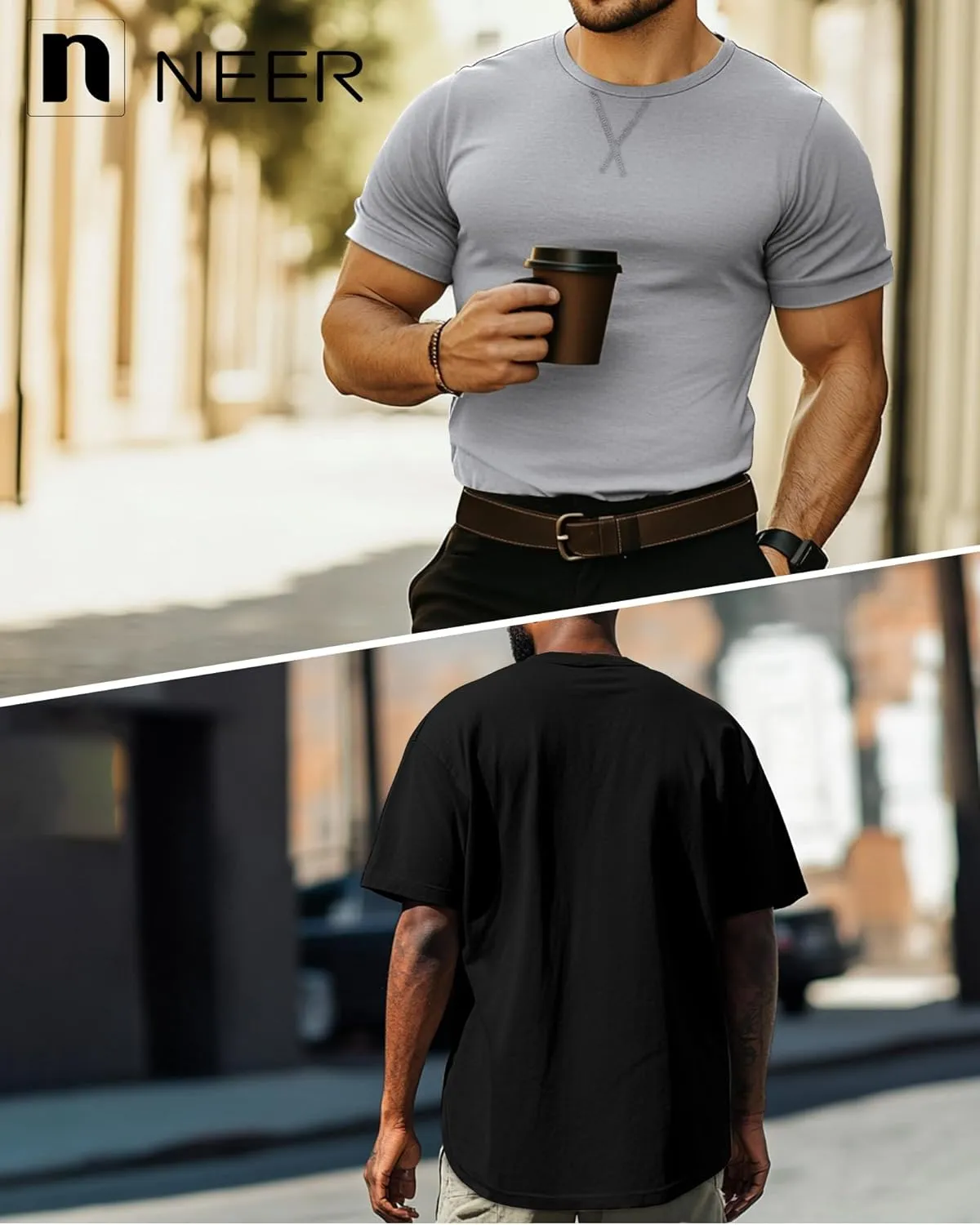 Neer 3 Pack Men's Big and Tall T-Shirts Cotton Short Sleeve Crewneck Plus Size Tee Shirts Hipster Longline Tops