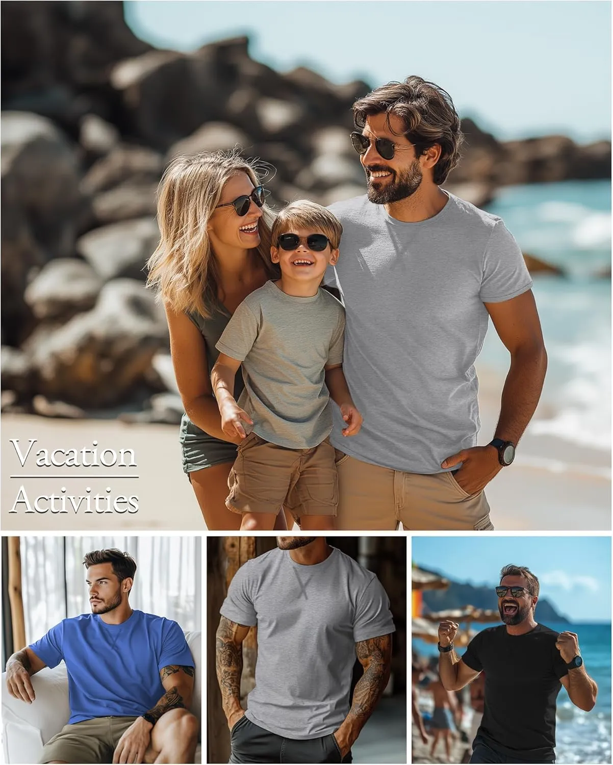 Neer 3 Pack Men's Big and Tall T-Shirts Cotton Short Sleeve Crewneck Plus Size Tee Shirts Hipster Longline Tops