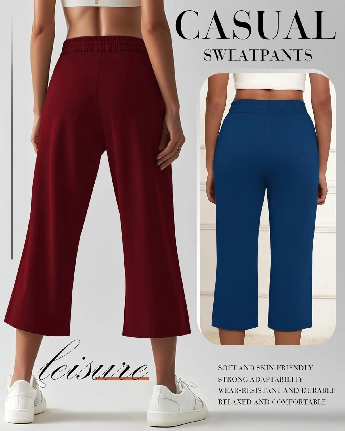 Neer 3 Pack Women's Capri Sweatpants Modal Soft Wide Leg Capris Summer Lounge Yoga Workout Cropped Pants with Pockets