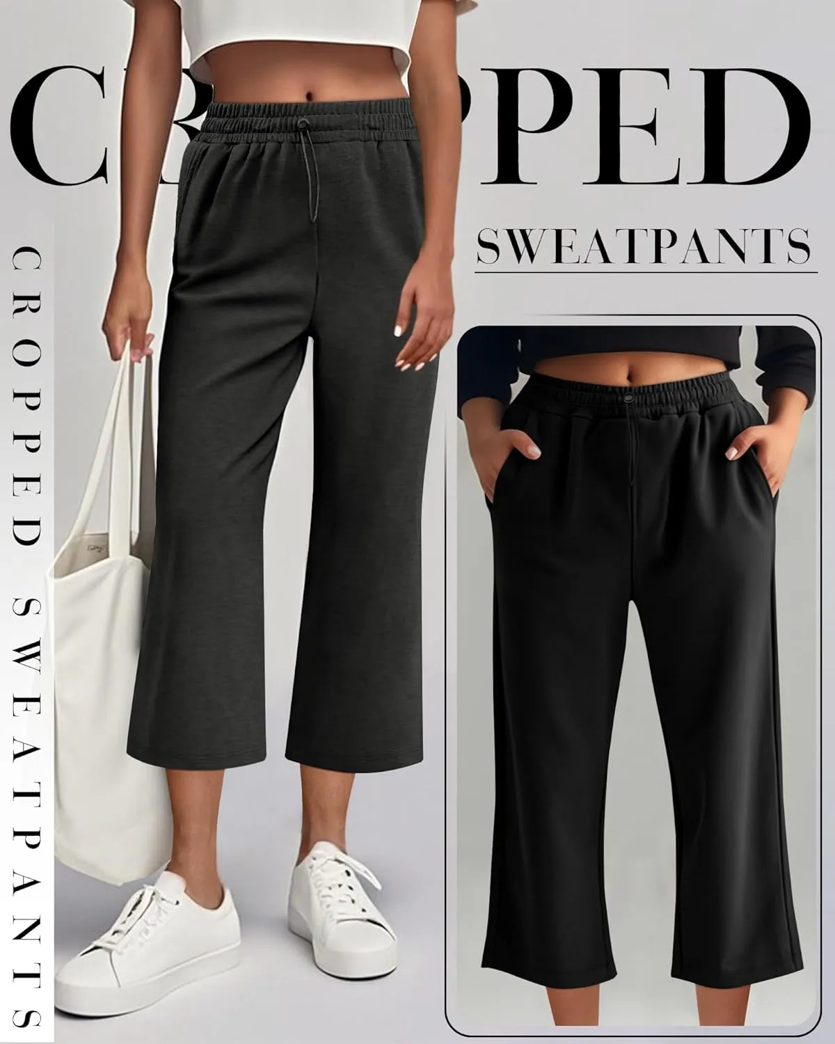 Neer 3 Pack Women's Capri Sweatpants Modal Soft Wide Leg Capris Summer Lounge Yoga Workout Cropped Pants with Pockets