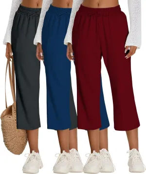 Neer 3 Pack Women's Capri Sweatpants Modal Soft Wide Leg Capris Summer Lounge Yoga Workout Cropped Pants with Pockets