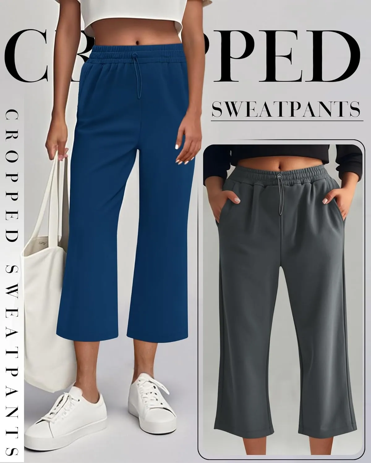 Neer 3 Pack Women's Capri Sweatpants Modal Soft Wide Leg Capris Summer Lounge Yoga Workout Cropped Pants with Pockets