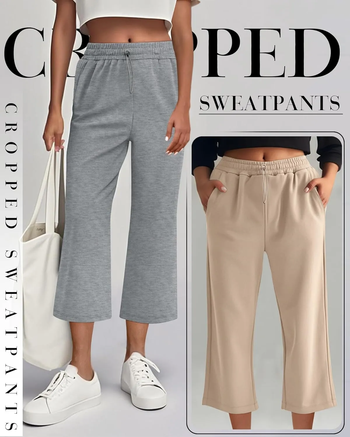 Neer 3 Pack Women's Capri Sweatpants Modal Soft Wide Leg Capris Summer Lounge Yoga Workout Cropped Pants with Pockets