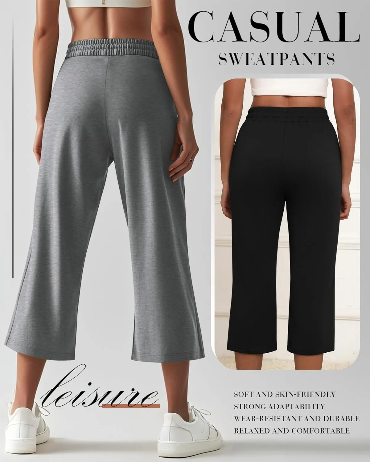Neer 3 Pack Women's Capri Sweatpants Modal Soft Wide Leg Capris Summer Lounge Yoga Workout Cropped Pants with Pockets