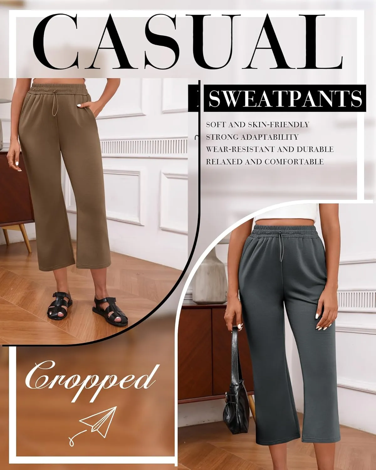 Neer 3 Pack Women's Capri Sweatpants Modal Soft Wide Leg Capris Summer Lounge Yoga Workout Cropped Pants with Pockets