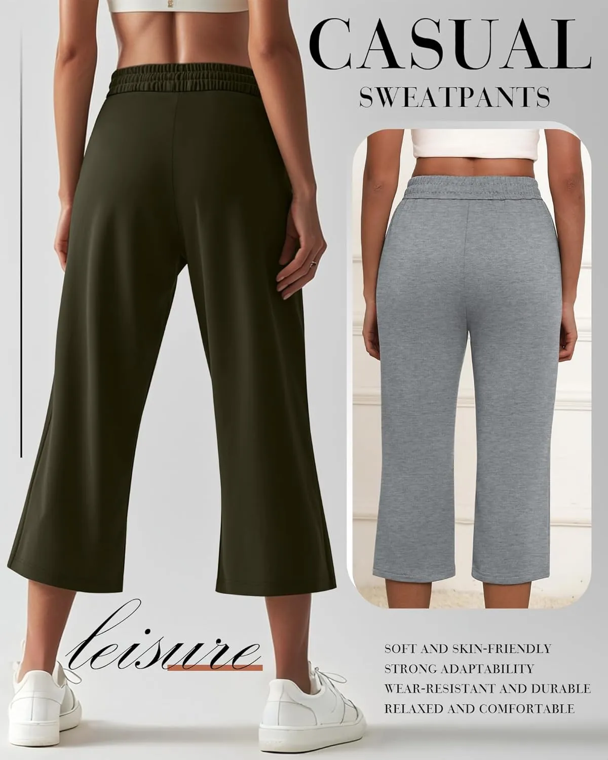 Neer 3 Pack Women's Capri Sweatpants Modal Soft Wide Leg Capris Summer Lounge Yoga Workout Cropped Pants with Pockets