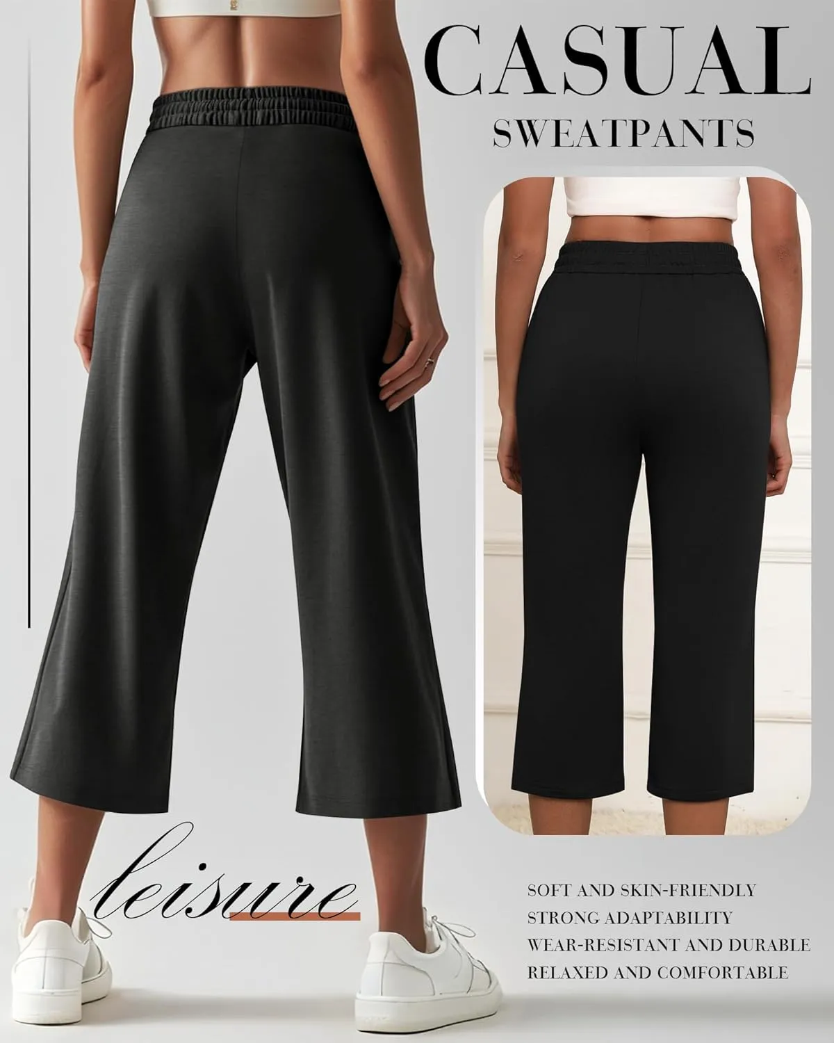 Neer 3 Pack Women's Capri Sweatpants Modal Soft Wide Leg Capris Summer Lounge Yoga Workout Cropped Pants with Pockets