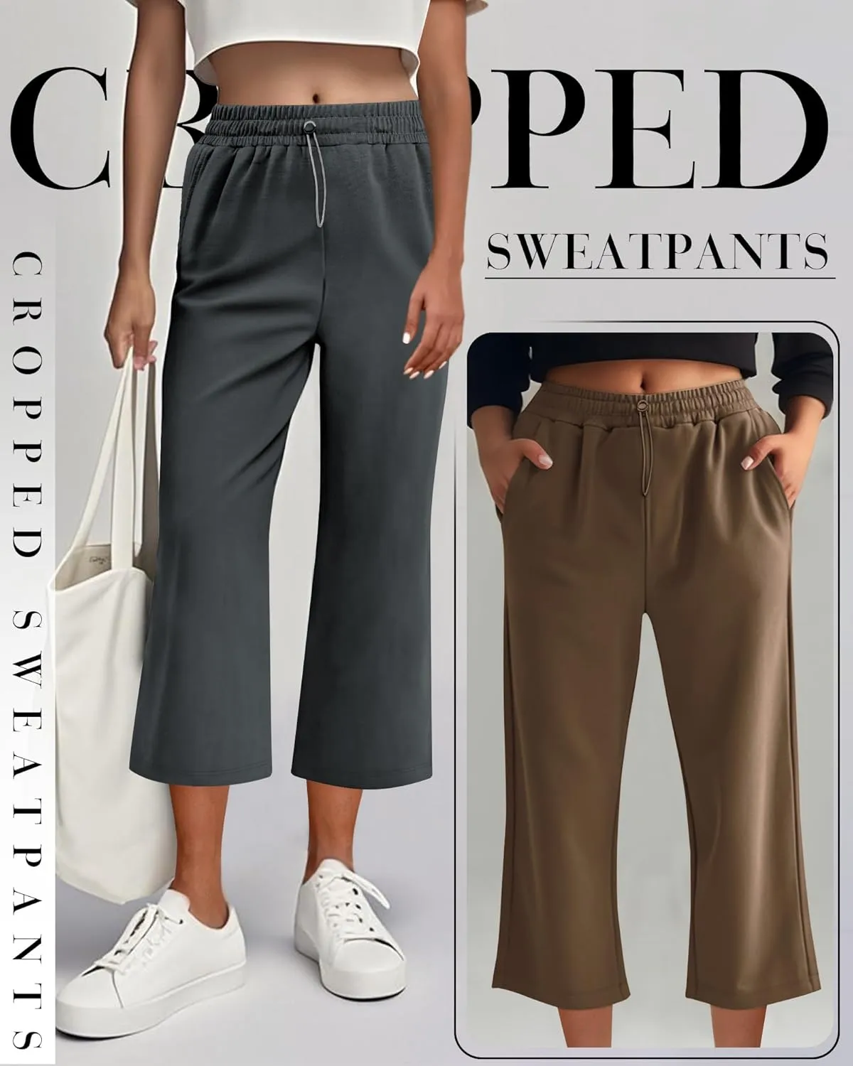 Neer 3 Pack Women's Capri Sweatpants Modal Soft Wide Leg Capris Summer Lounge Yoga Workout Cropped Pants with Pockets