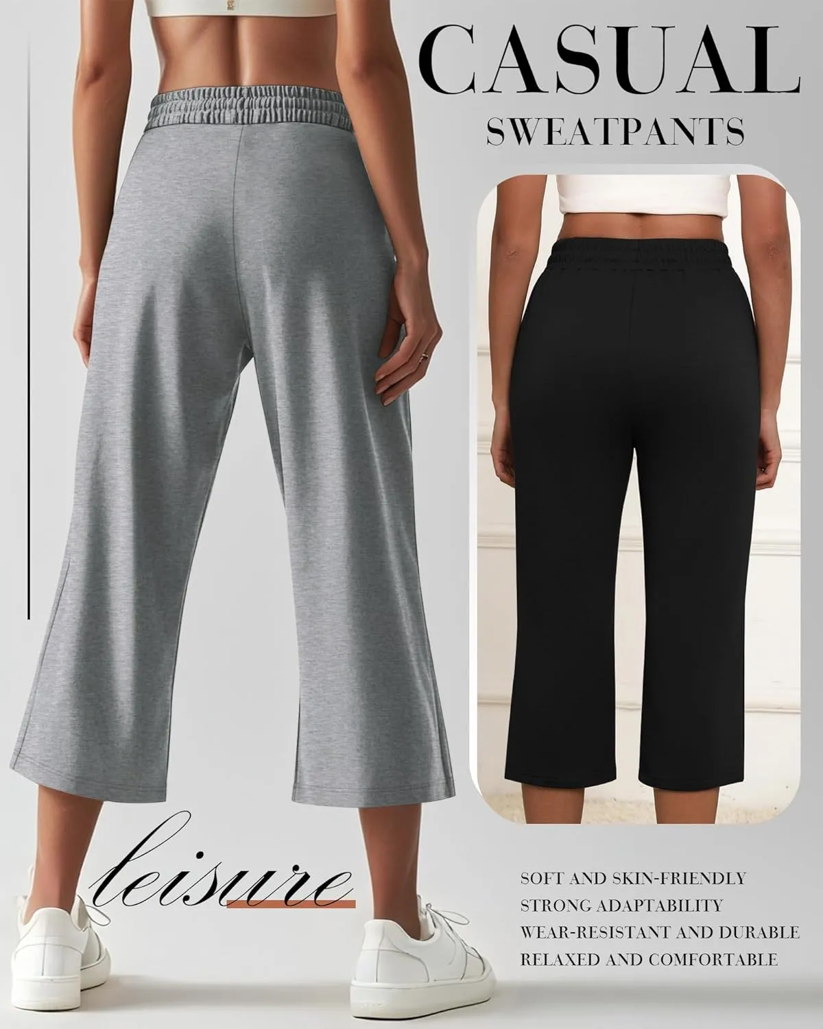 Neer 3 Pack Women's Capri Sweatpants Modal Soft Wide Leg Capris Summer Lounge Yoga Workout Cropped Pants with Pockets