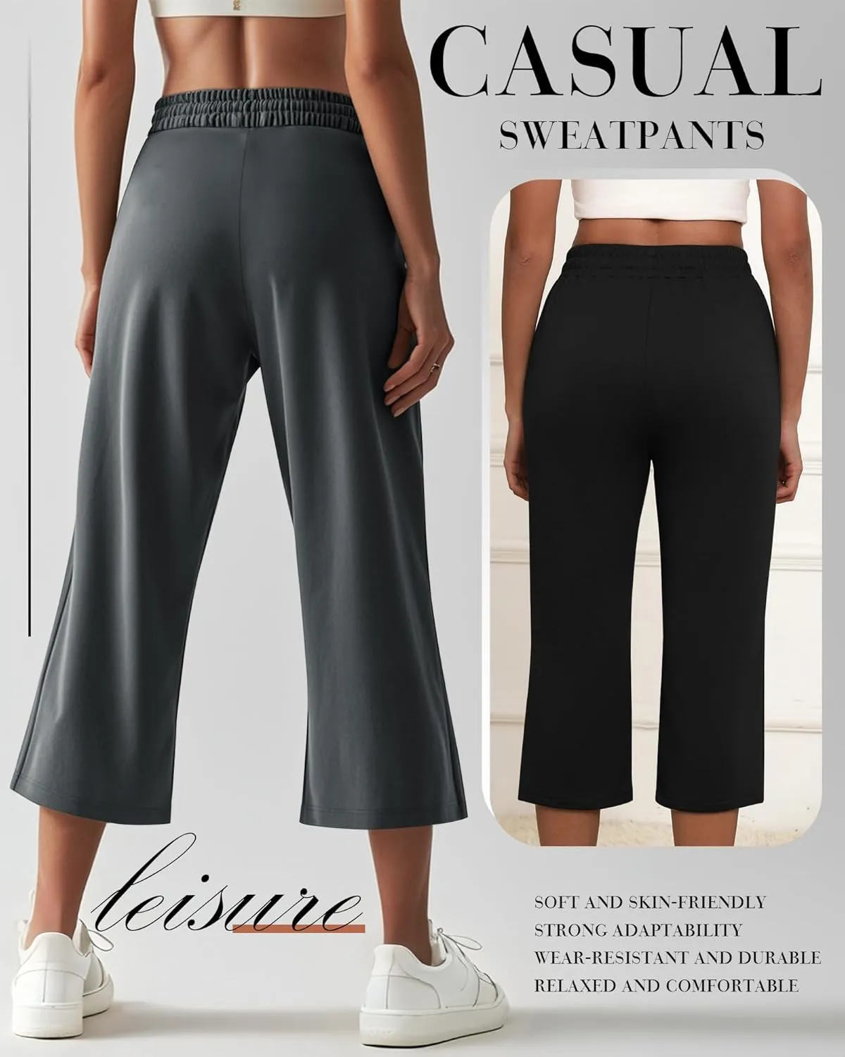 Neer 3 Pack Women's Capri Sweatpants Modal Soft Wide Leg Capris Summer Lounge Yoga Workout Cropped Pants with Pockets