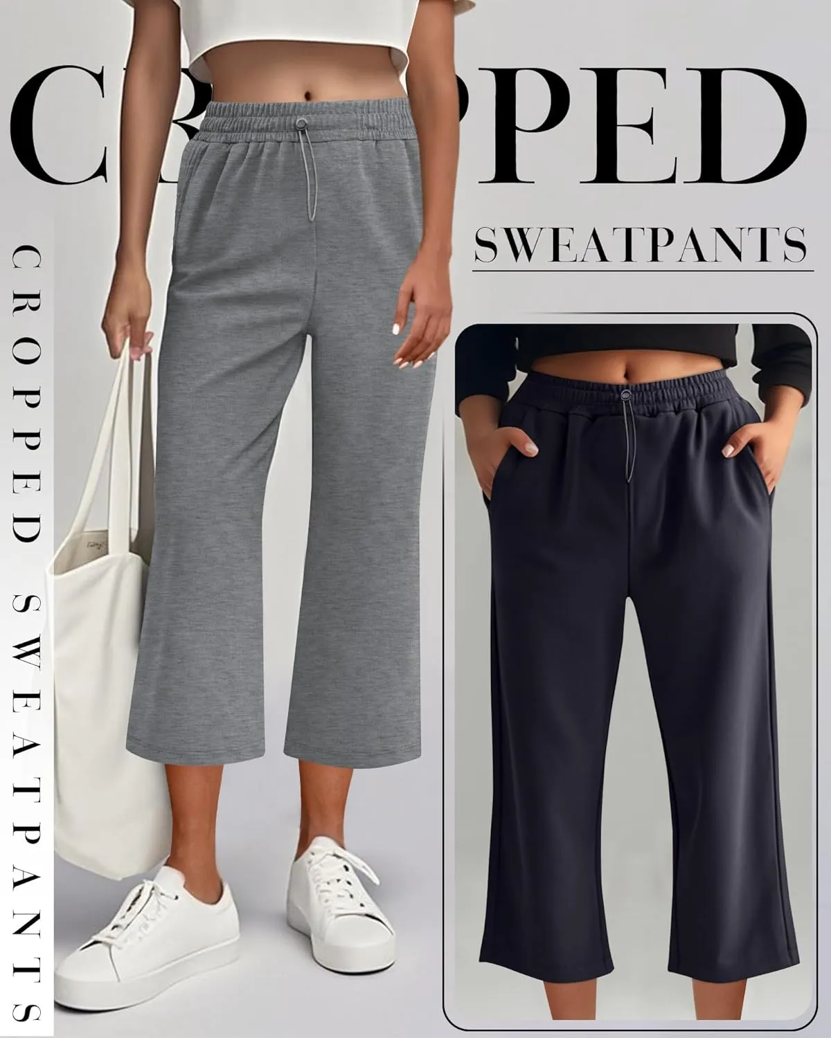Neer 3 Pack Women's Capri Sweatpants Modal Soft Wide Leg Capris Summer Lounge Yoga Workout Cropped Pants with Pockets