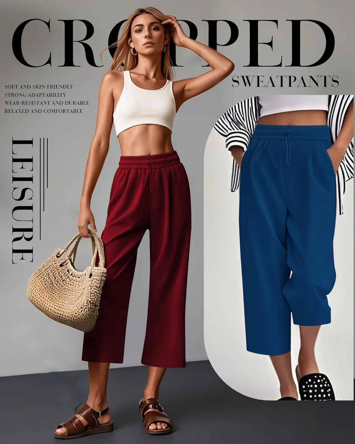 Neer 3 Pack Women's Capri Sweatpants Modal Soft Wide Leg Capris Summer Lounge Yoga Workout Cropped Pants with Pockets