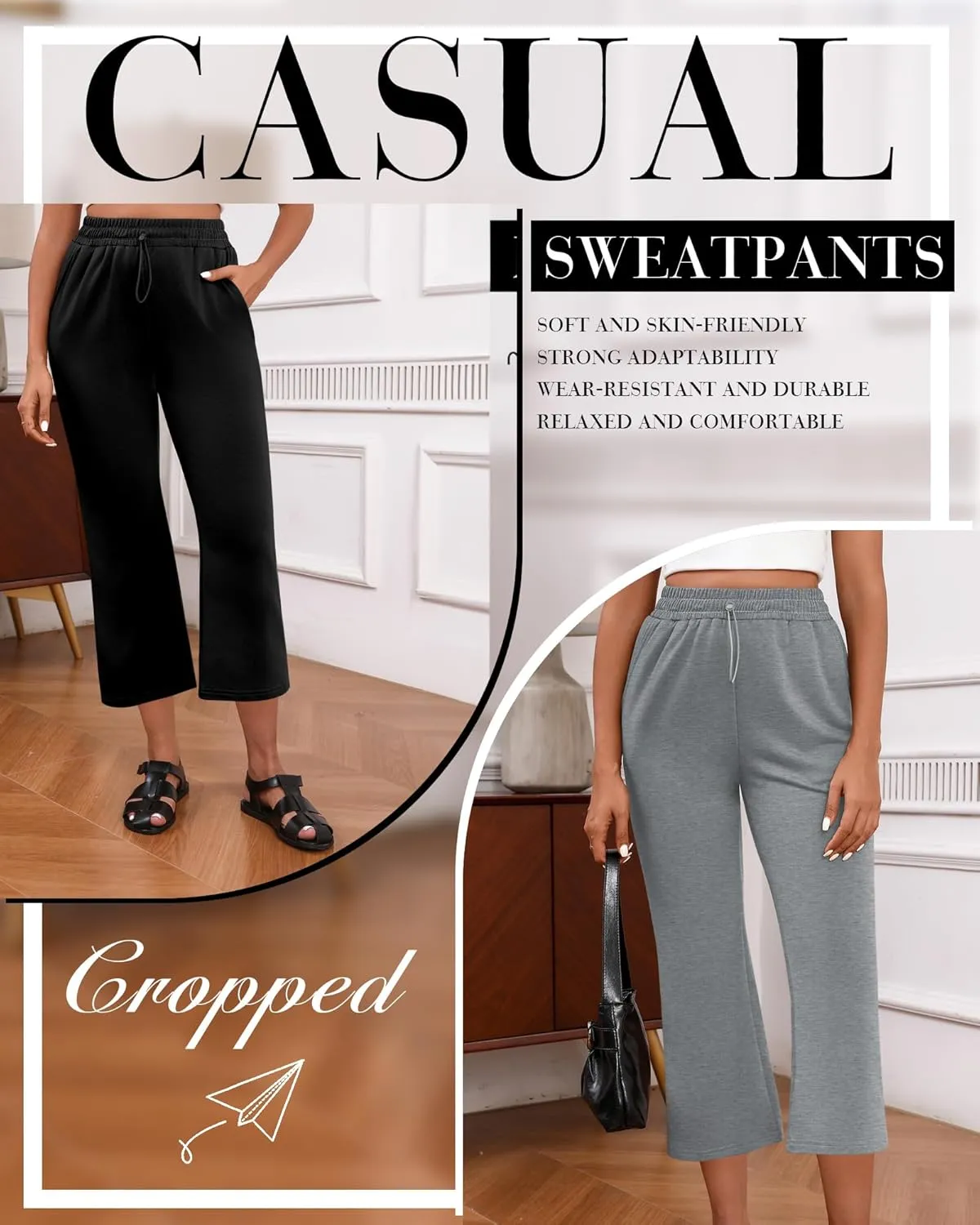 Neer 3 Pack Women's Capri Sweatpants Modal Soft Wide Leg Capris Summer Lounge Yoga Workout Cropped Pants with Pockets