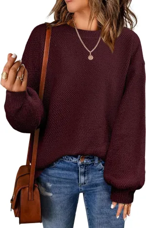 NIeyook Women's Oversized Sweaters 2025 Spring Trendy Long Sleeve Crew Neck Pullover Sweater Loose Heathered Knit Tops