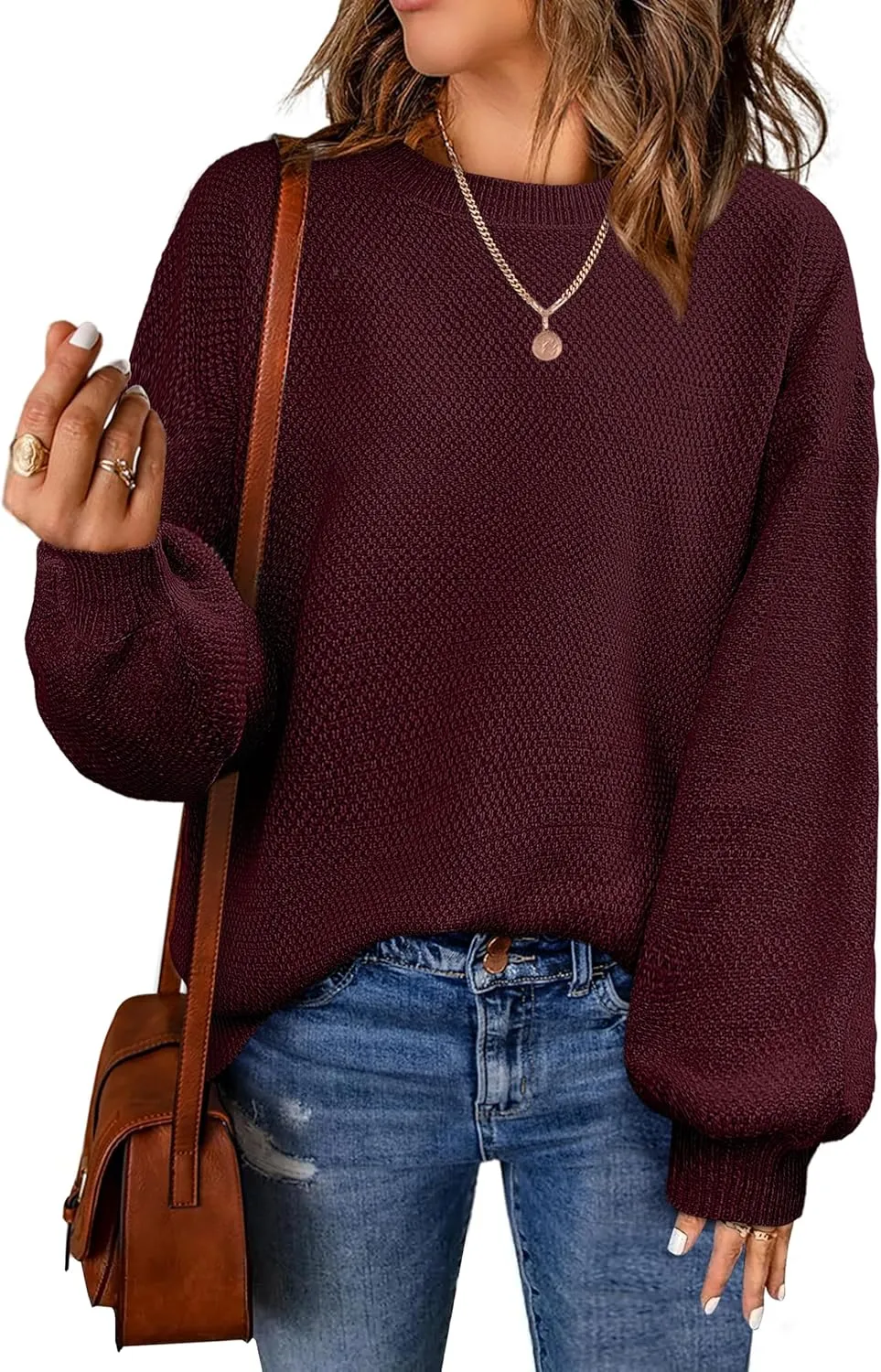 NIeyook Women's Oversized Sweaters 2025 Spring Trendy Long Sleeve Crew Neck Pullover Sweater Loose Heathered Knit Tops