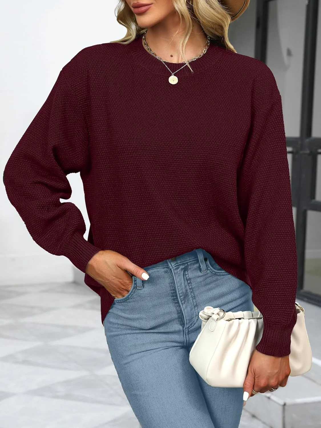 NIeyook Women's Oversized Sweaters 2025 Spring Trendy Long Sleeve Crew Neck Pullover Sweater Loose Heathered Knit Tops