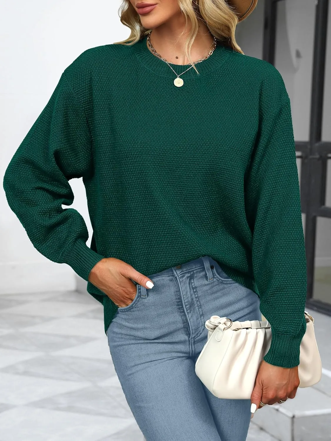 NIeyook Women's Oversized Sweaters 2025 Spring Trendy Long Sleeve Crew Neck Pullover Sweater Loose Heathered Knit Tops