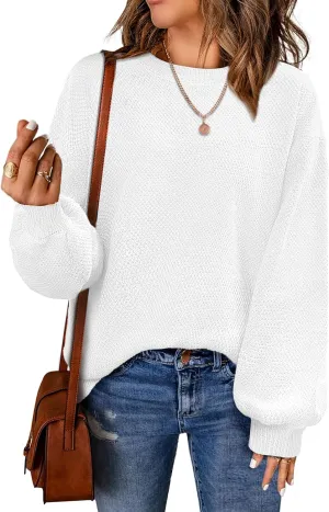 NIeyook Women's Oversized Sweaters 2025 Spring Trendy Long Sleeve Crew Neck Pullover Sweater Loose Heathered Knit Tops
