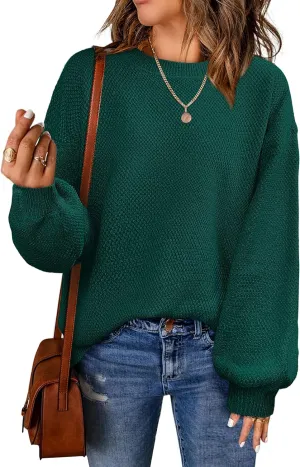 NIeyook Women's Oversized Sweaters 2025 Spring Trendy Long Sleeve Crew Neck Pullover Sweater Loose Heathered Knit Tops