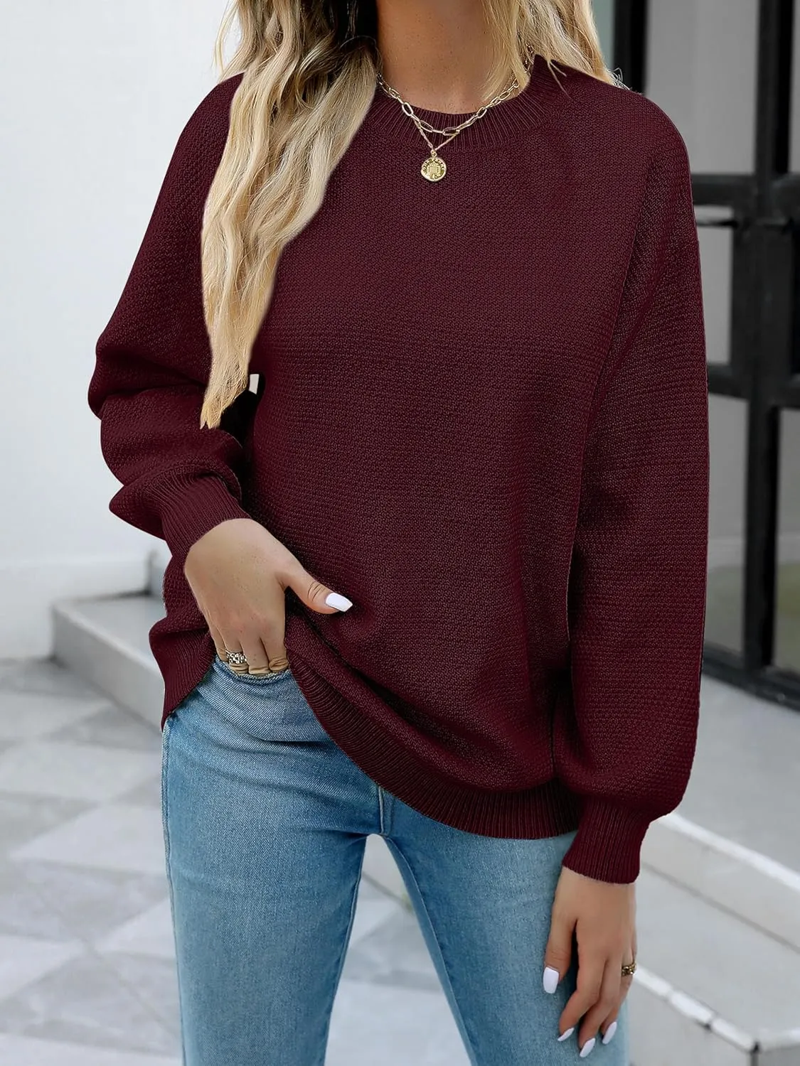 NIeyook Women's Oversized Sweaters 2025 Spring Trendy Long Sleeve Crew Neck Pullover Sweater Loose Heathered Knit Tops