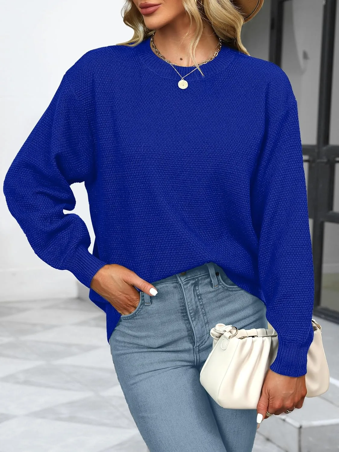 NIeyook Women's Oversized Sweaters 2025 Spring Trendy Long Sleeve Crew Neck Pullover Sweater Loose Heathered Knit Tops