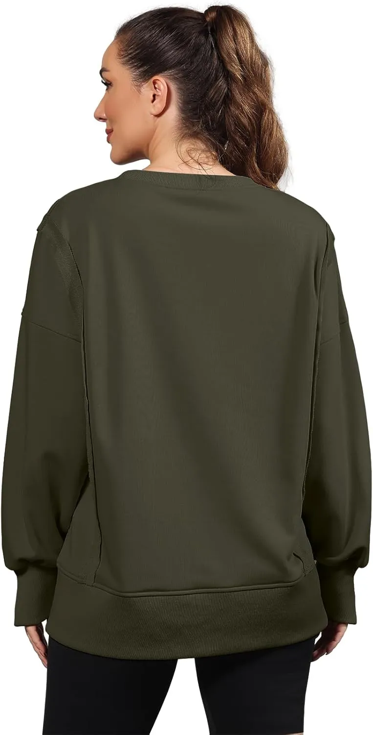 Nirovien Womens Oversized Crewneck Sweatshirt Side Slit Long Sleeve Pullover Slouchy Fit Tops