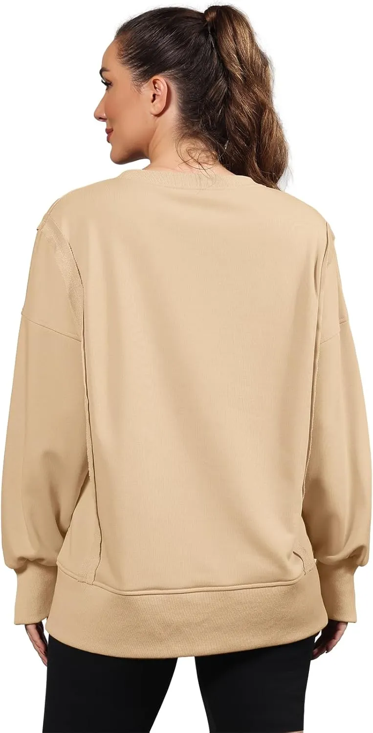 Nirovien Womens Oversized Crewneck Sweatshirt Side Slit Long Sleeve Pullover Slouchy Fit Tops
