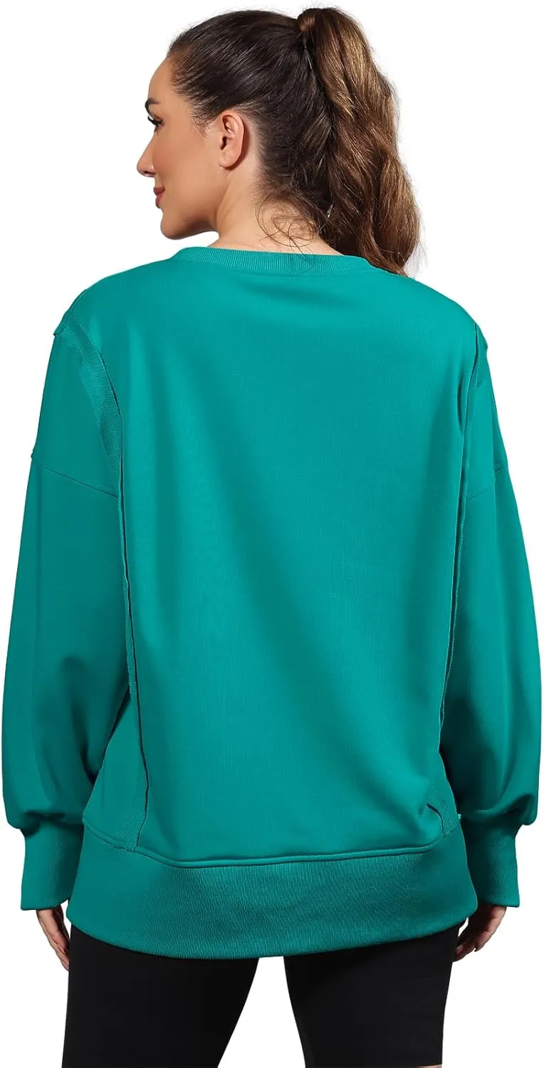 Nirovien Womens Oversized Crewneck Sweatshirt Side Slit Long Sleeve Pullover Slouchy Fit Tops
