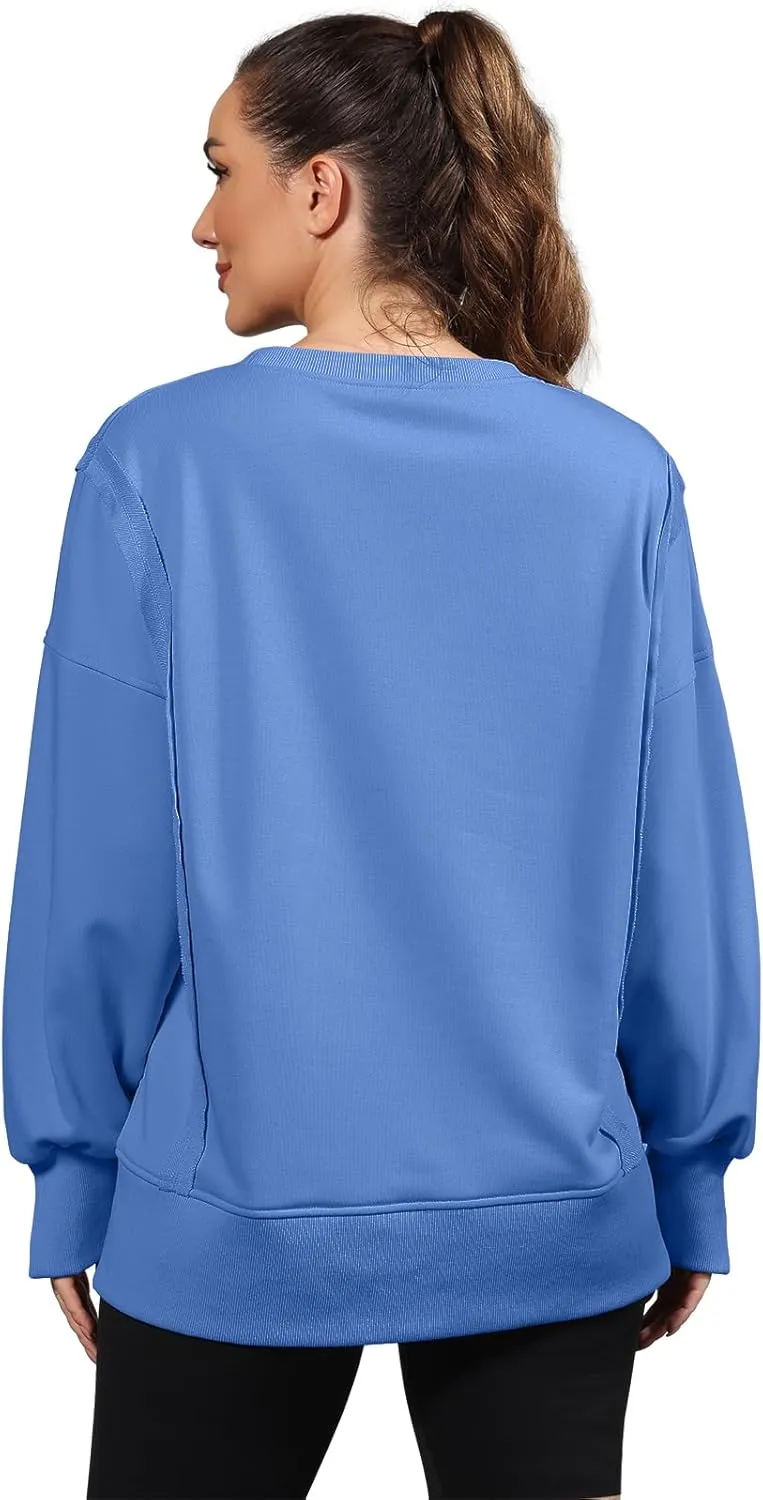Nirovien Womens Oversized Crewneck Sweatshirt Side Slit Long Sleeve Pullover Slouchy Fit Tops