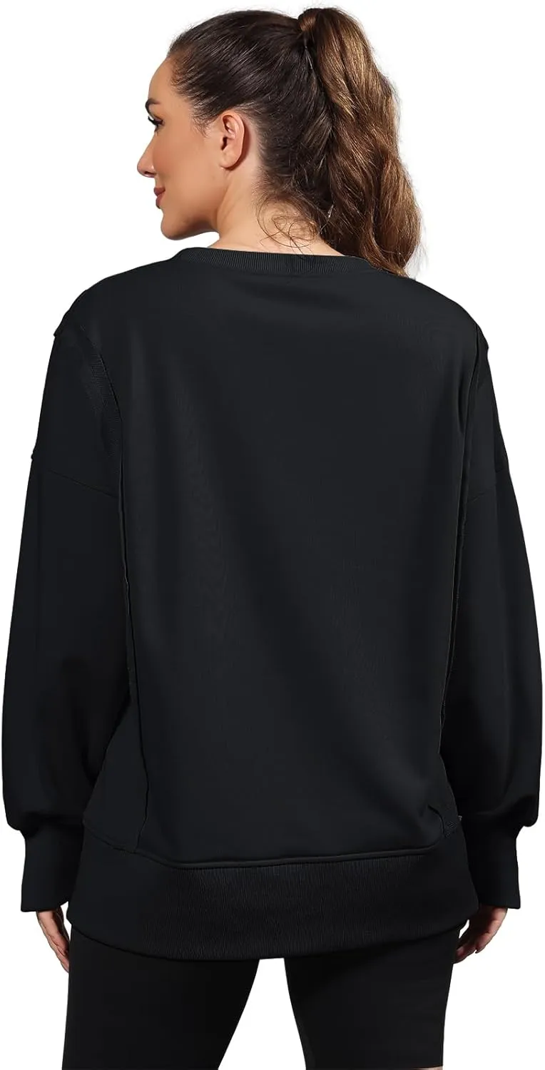 Nirovien Womens Oversized Crewneck Sweatshirt Side Slit Long Sleeve Pullover Slouchy Fit Tops