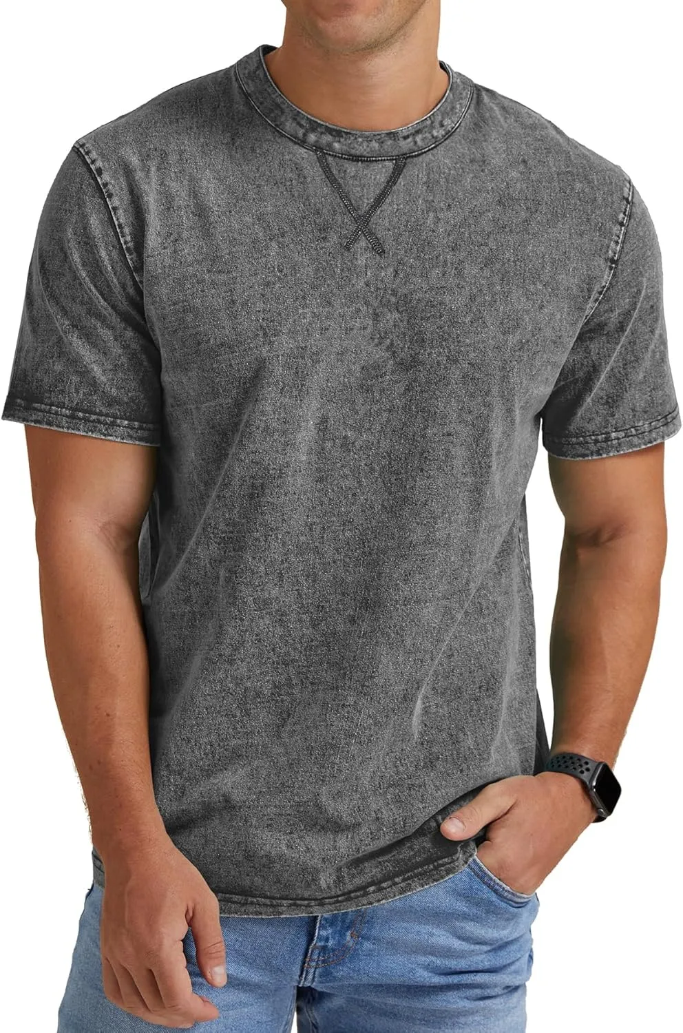 NITAGUT Mens Distressed Cotton Shirts Vintage Hipster Hip Hop Longline Crew Neck T-Shirt