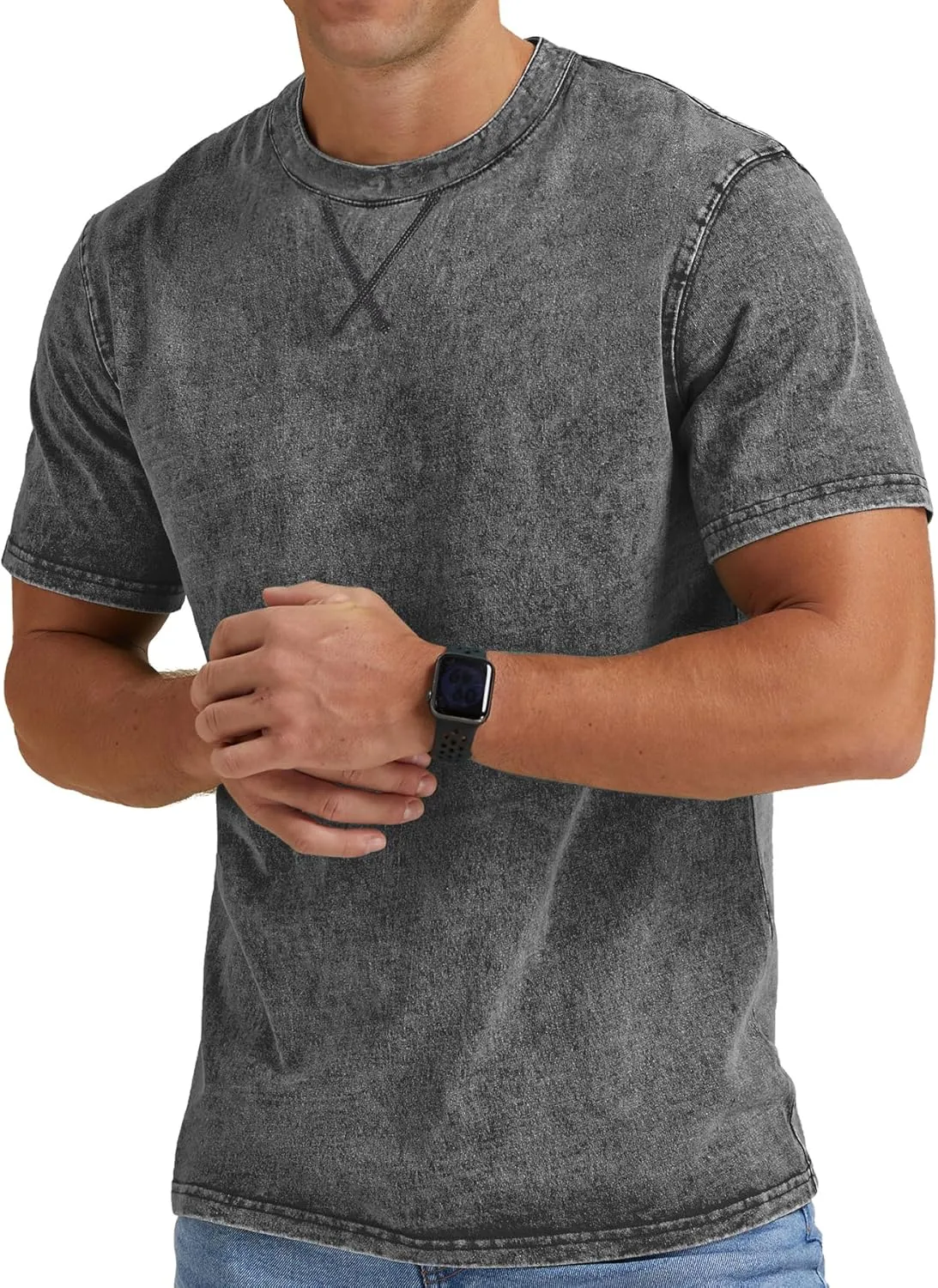 NITAGUT Mens Distressed Cotton Shirts Vintage Hipster Hip Hop Longline Crew Neck T-Shirt