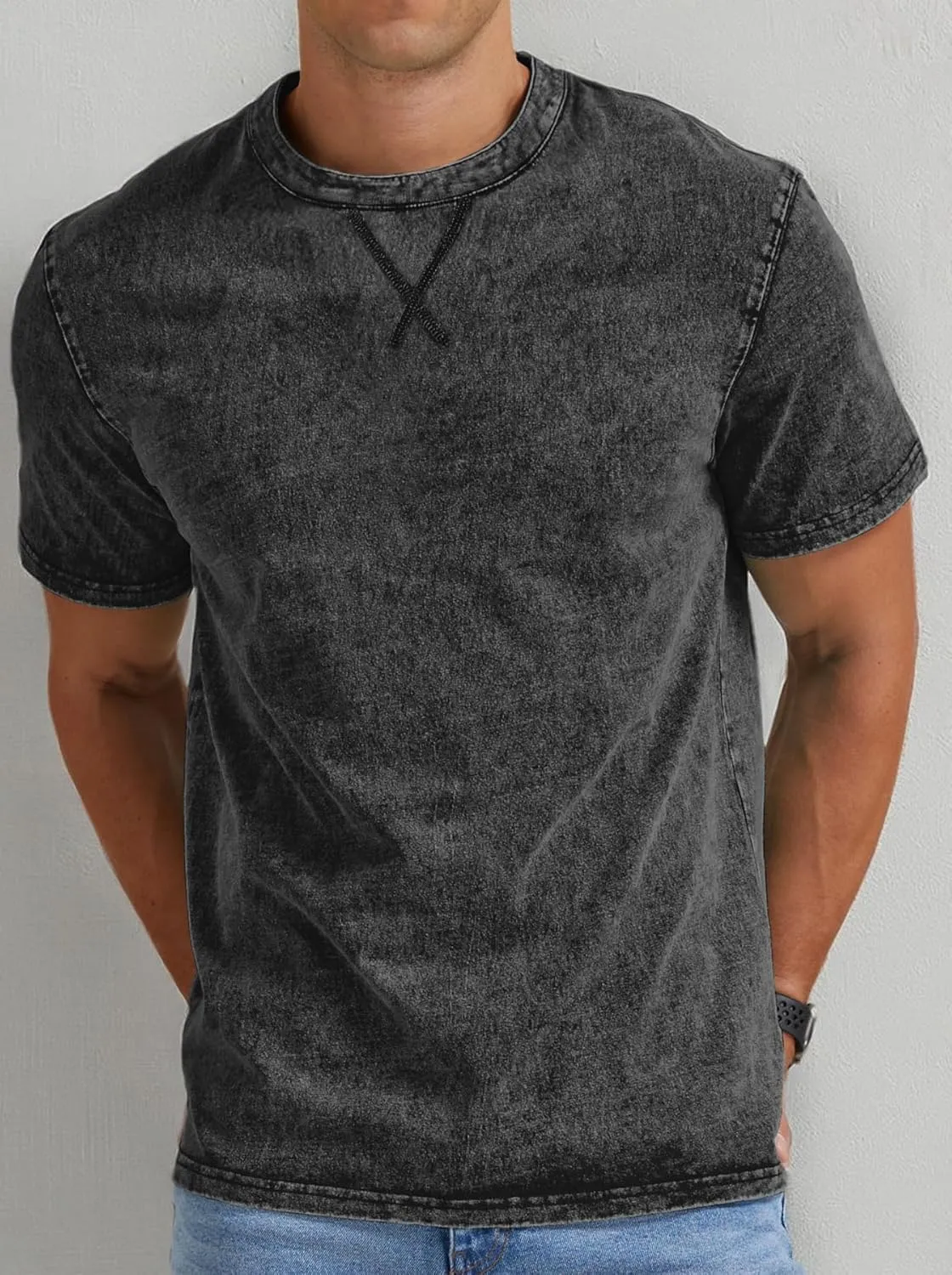 NITAGUT Mens Distressed Cotton Shirts Vintage Hipster Hip Hop Longline Crew Neck T-Shirt