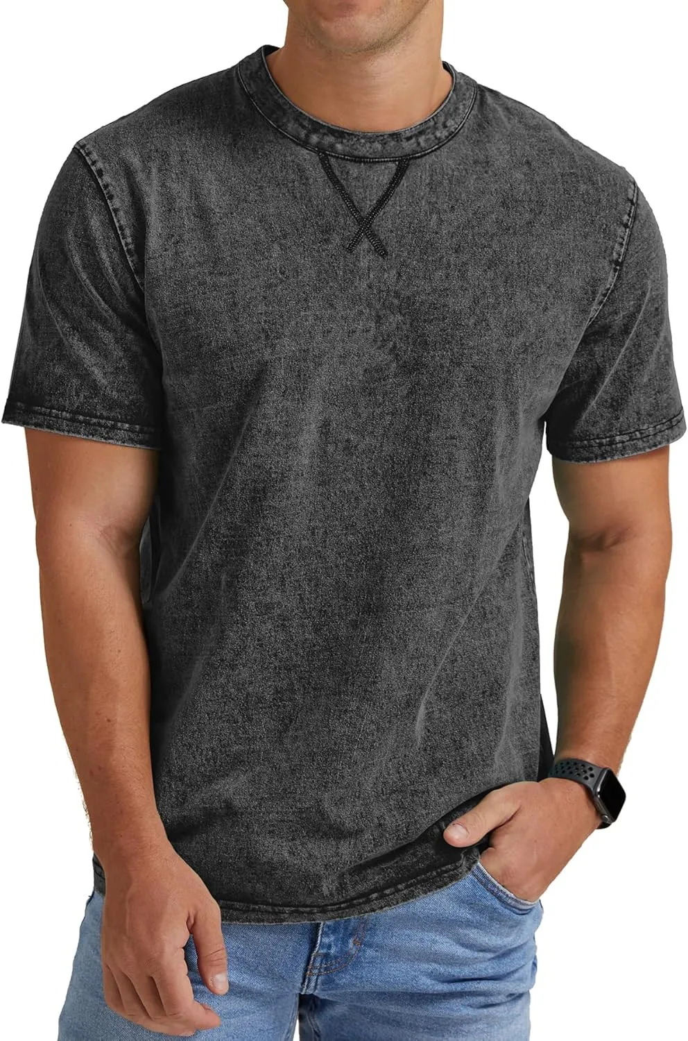 NITAGUT Mens Distressed Cotton Shirts Vintage Hipster Hip Hop Longline Crew Neck T-Shirt