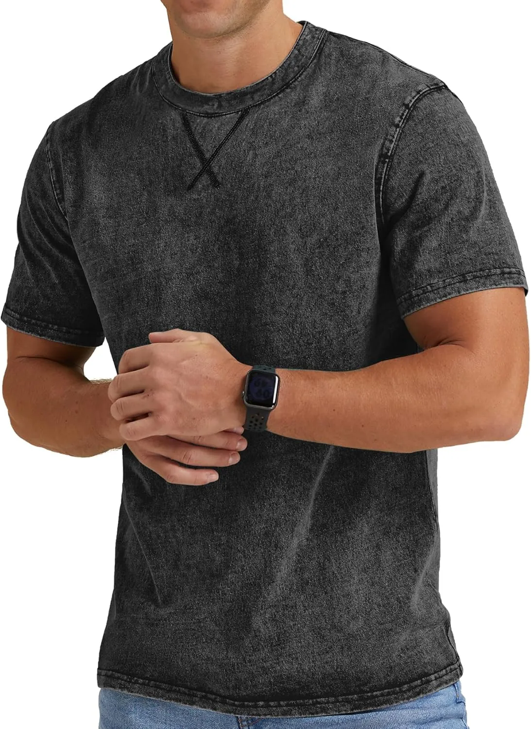 NITAGUT Mens Distressed Cotton Shirts Vintage Hipster Hip Hop Longline Crew Neck T-Shirt