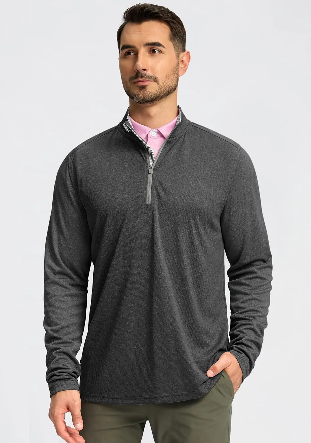 Obla Golf Quarter Zip Pullover for Men Mock Neck Sweatshirt Lightweight Sun Protection Men's Long Sleeve Golf Shirt