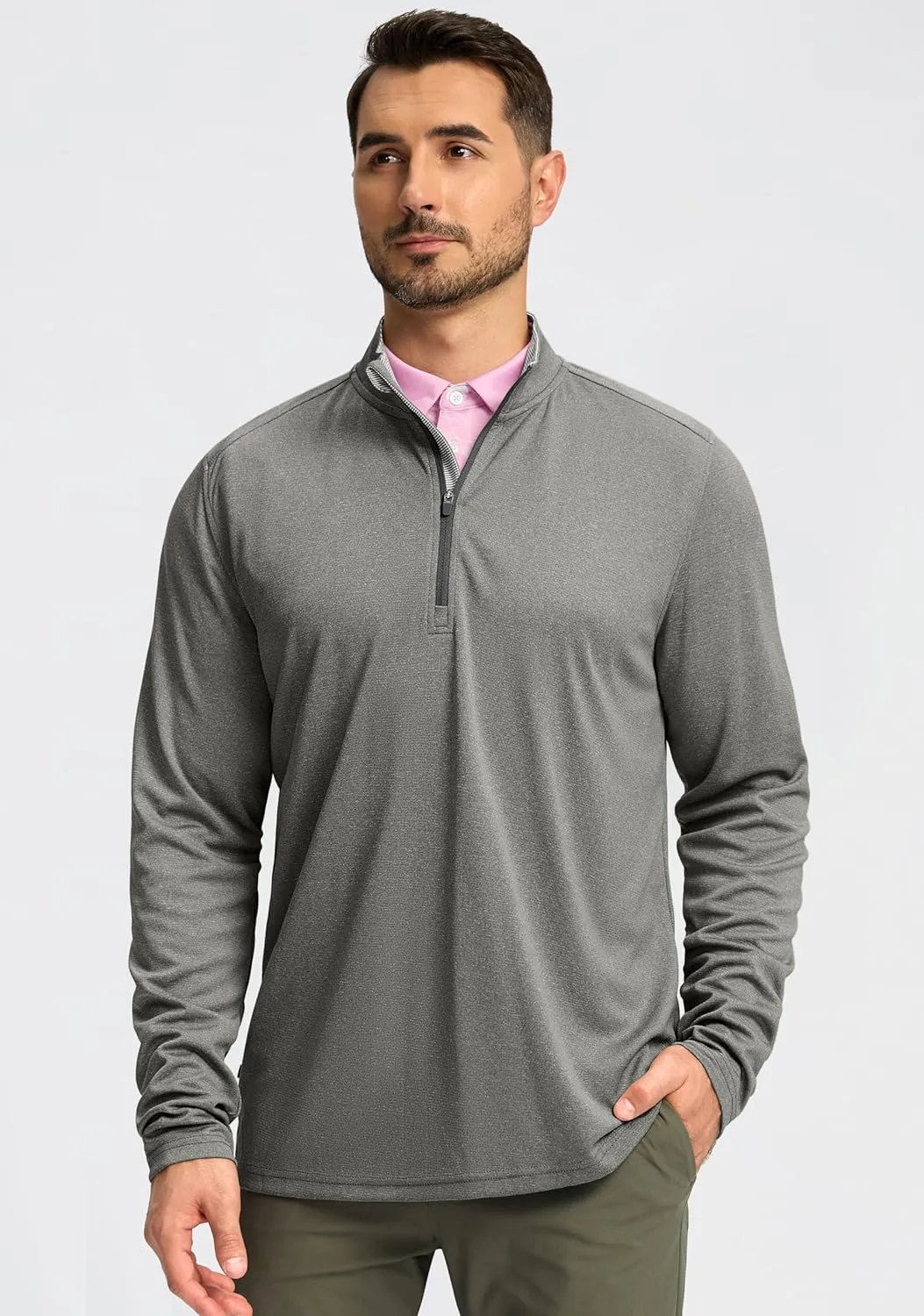 Obla Golf Quarter Zip Pullover for Men Mock Neck Sweatshirt Lightweight Sun Protection Men's Long Sleeve Golf Shirt