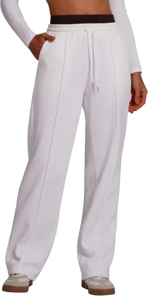 ODIZLI Women's High Waist Drawstring Contrast Panel Straight Leg Pants with Pockets Jogger Active Pants Lounge Trousers