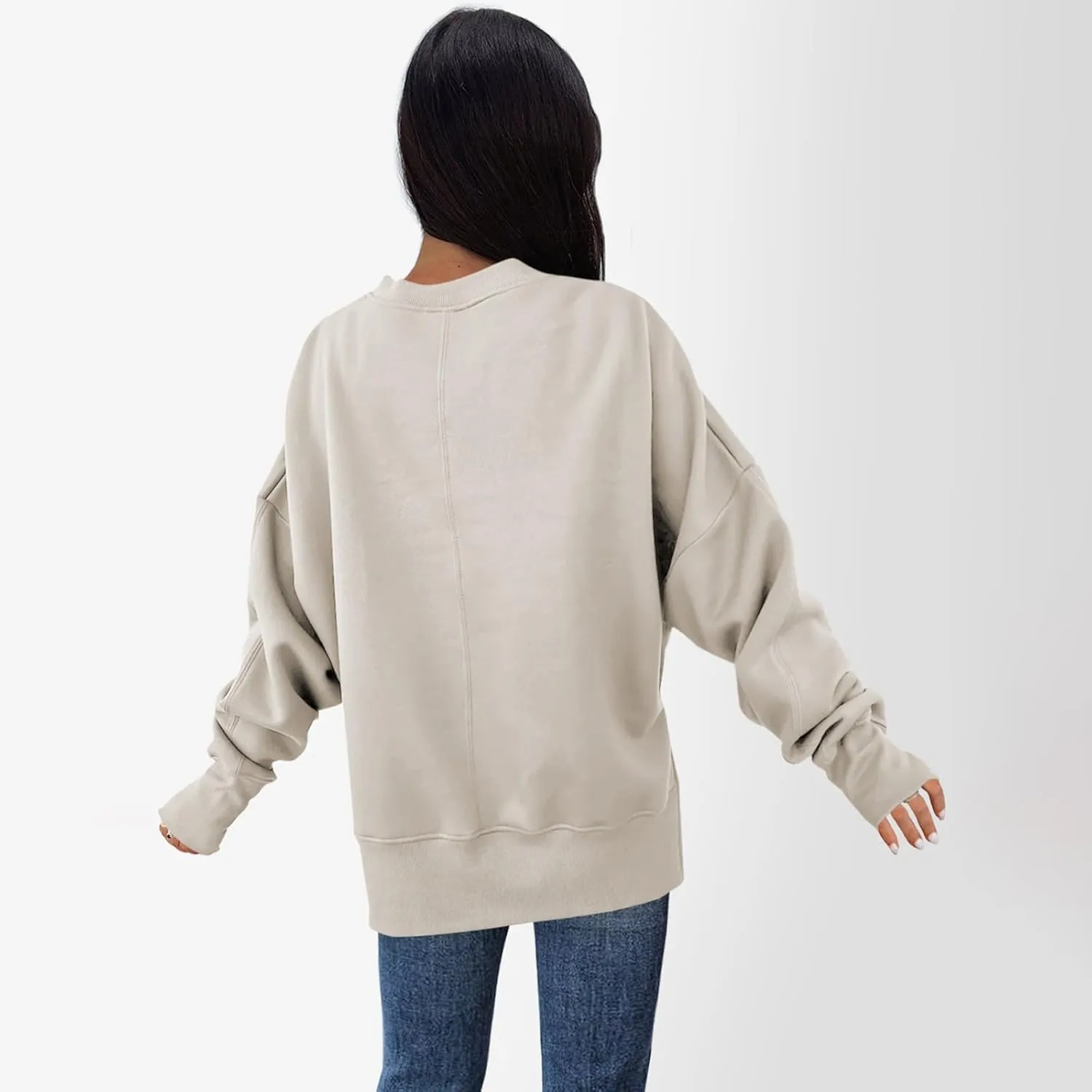 Oversized Crewneck Sweatshirt for Women Drop Shoulder Side Slit Fleece Pullover Tops Casual Comfy Preppy Hoodies 2024