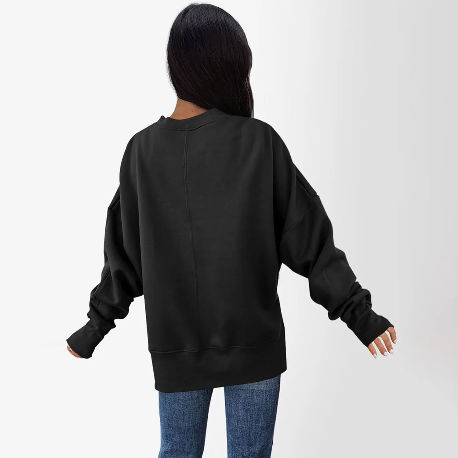 Oversized Crewneck Sweatshirt for Women Drop Shoulder Side Slit Fleece Pullover Tops Casual Comfy Preppy Hoodies 2024