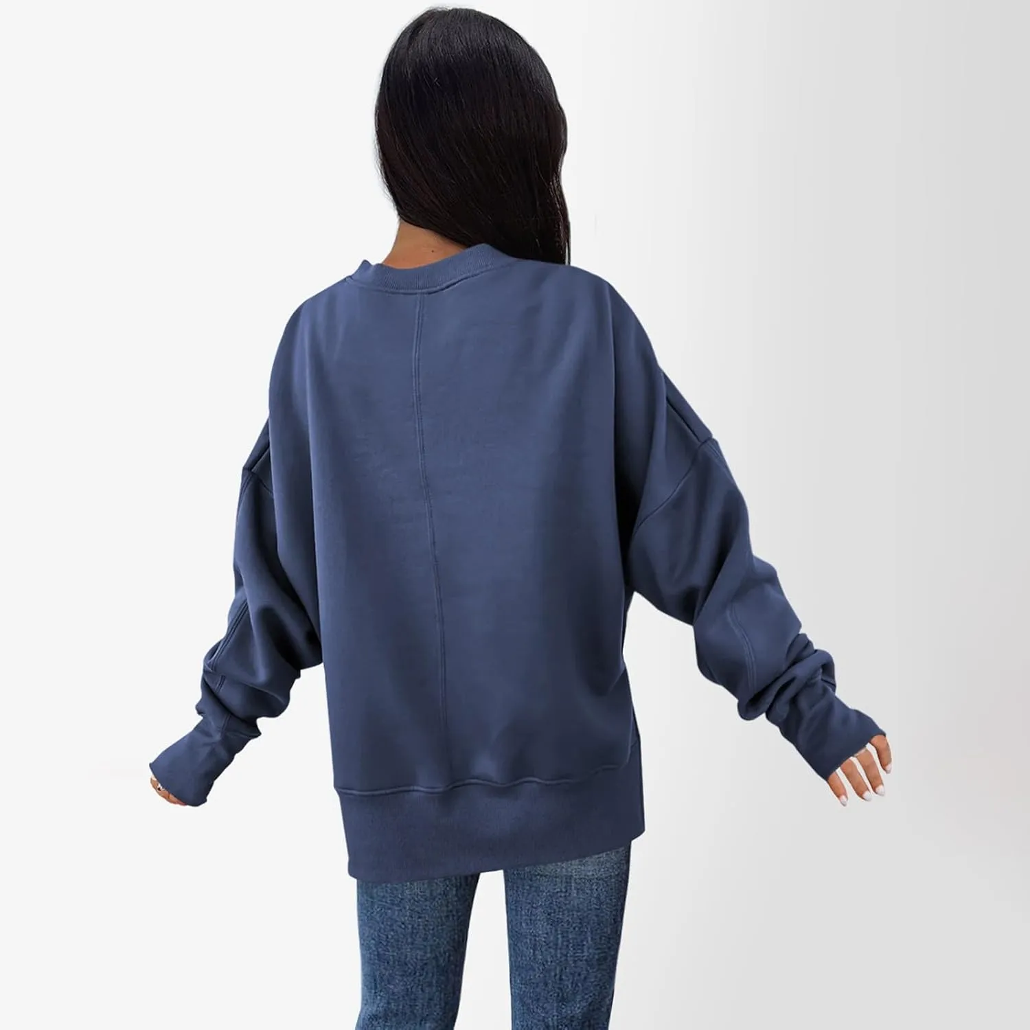 Oversized Crewneck Sweatshirt for Women Drop Shoulder Side Slit Fleece Pullover Tops Casual Comfy Preppy Hoodies 2024
